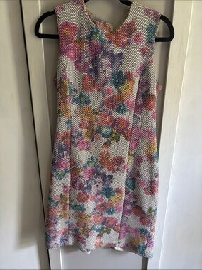 Floral Sleeveless A-Line Dress in White and Multi